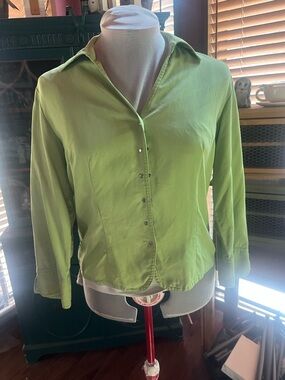 Coldwater Creek Classic Women's Silk Snap Button-Front Shirt - Green/Citrine-med